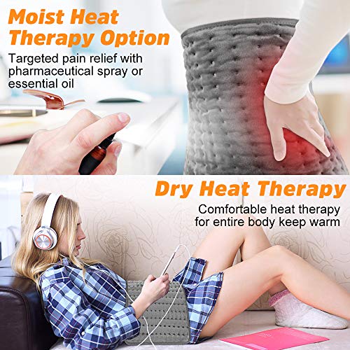 Laluztop Mantas Elèctricas Almohadilla Térmica, Calienta Rapida, 6 Niveles de Temp,4 Temporizadores, Cinta Ajustable, Superficie Suave para Lumbares, Espalda, Hombros, Abdome (60 x 30 cm)