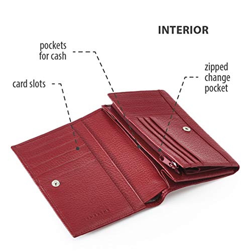 LAMARTHE PARIS - Cartera elegante, cuero, para las mujeres, con mucho espacio para las tarjetas, de color rojo