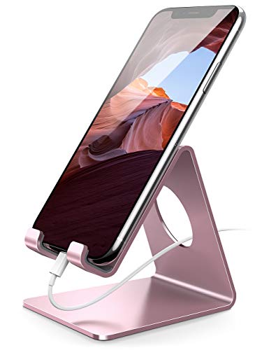 Lamicall Soporte Móvil, Soporte Teléfono : Soporte Dock Base para Teléfono e Smartphones para Phone XS MAX XR X 8 7 6 Plus 5 4, Nintendo Switch, Samsung S8 S7, Huawei, Otras Smartphones - Oro Rosa