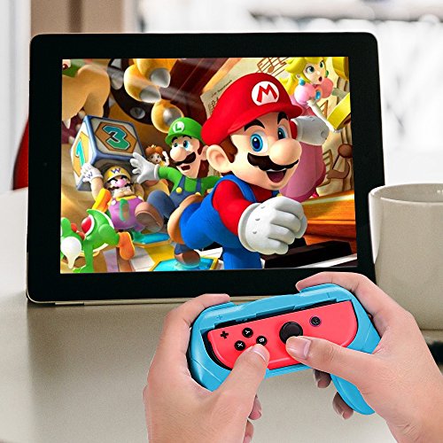 Lammcou Mandos para Switch Empuñaduras Controlador de Joy-con para Mario Kart,Super Mario Odyssey,Just Dance 2018,Fifa 18 Handle Kits para NS Switch Juego,Rojo & Azul(2-pack,Red and Blue)