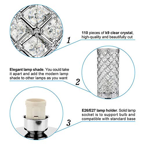 Lámpara de Mesa de Cristal, Plata E27 Base Decorativo Lámpara de Escritorio, Lámpara de Noche, diseño moderno Perfecto para Hogar, Dormitorio, Sala de Estar, Cafetería