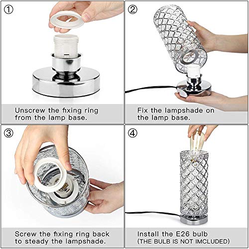 Lámpara de Mesa de Cristal, Plata E27 Base Decorativo Lámpara de Escritorio, Lámpara de Noche, diseño moderno Perfecto para Hogar, Dormitorio, Sala de Estar, Cafetería