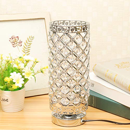 Lámpara de Mesa de Cristal, Plata E27 Base Decorativo Lámpara de Escritorio, Lámpara de Noche, diseño moderno Perfecto para Hogar, Dormitorio, Sala de Estar, Cafetería