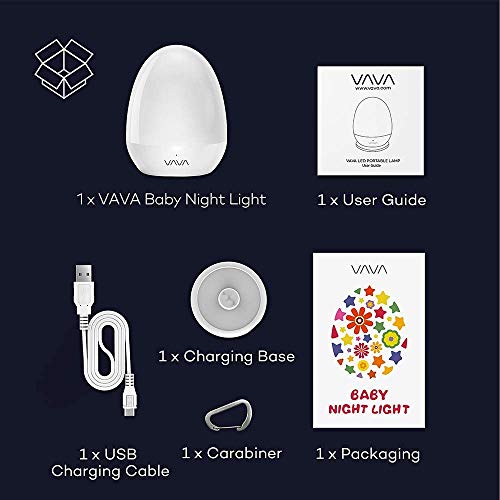Lámpara de Mesa VAVA, Luz Nocturna Infantil Lámpara de Mesilla de Noche, Control Táctil, Modo Nightlight, Temporizador, Base de Carga Separada, Brillo y Color Ajustables, Impermeable, 200 Horas