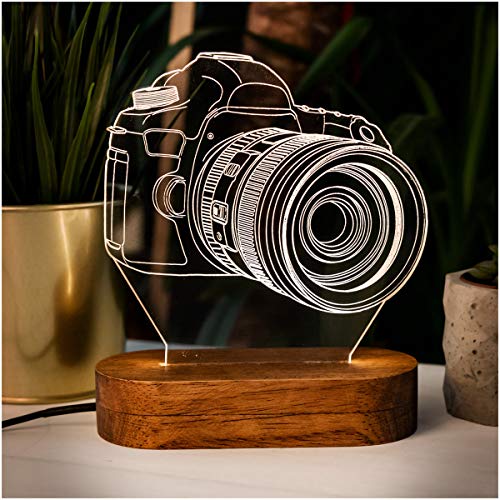 Lámpara de noche en forma de cámara digital 3D, ilusión 3D, lámpara de noche con diseño de cámara genial, acrílico lámpara de escritorio regalo para los amantes de la fotografía.