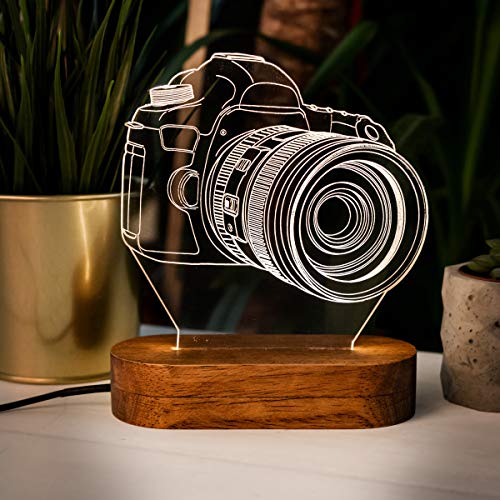 Lámpara de noche en forma de cámara digital 3D, ilusión 3D, lámpara de noche con diseño de cámara genial, acrílico lámpara de escritorio regalo para los amantes de la fotografía.