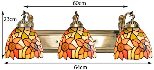 Lámpara De Pared con Forma De Flor De Sol, Estilo Tiffany Pantalla De Cristal De Colores Espejo De Baño Faro De Cabecera Luz De Noche Escaleras Luz De Noche, Boca De Tornillo E27, 110-240 V, A