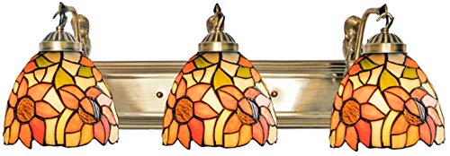 Lámpara De Pared con Forma De Flor De Sol, Estilo Tiffany Pantalla De Cristal De Colores Espejo De Baño Faro De Cabecera Luz De Noche Escaleras Luz De Noche, Boca De Tornillo E27, 110-240 V, A