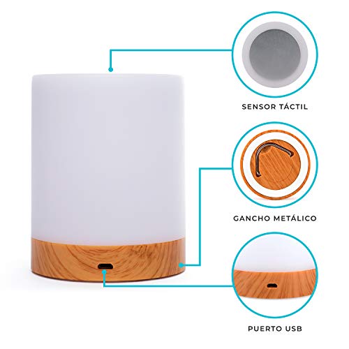 Lampara decorativa tactil con luz LED de colores para mesa, sobremesa o mesilla de noche | Lamparita RGB pequeña y recargable, de diseño moderno para decoracion de jardin, terraza, salon o habitacion