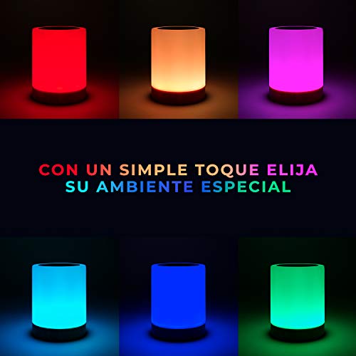 Lampara decorativa tactil con luz LED de colores para mesa, sobremesa o mesilla de noche | Lamparita RGB pequeña y recargable, de diseño moderno para decoracion de jardin, terraza, salon o habitacion