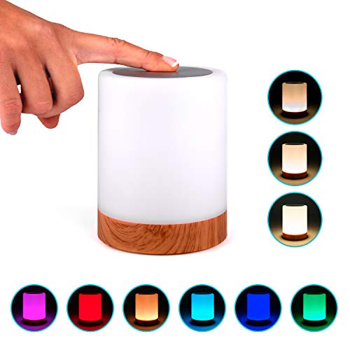 Lampara decorativa tactil con luz LED de colores para mesa, sobremesa o mesilla de noche | Lamparita RGB pequeña y recargable, de diseño moderno para decoracion de jardin, terraza, salon o habitacion