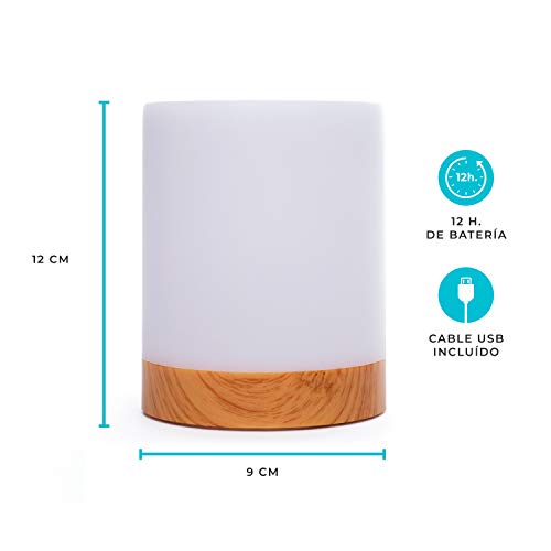 Lampara decorativa tactil con luz LED de colores para mesa, sobremesa o mesilla de noche | Lamparita RGB pequeña y recargable, de diseño moderno para decoracion de jardin, terraza, salon o habitacion