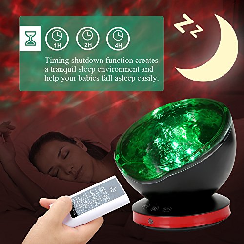 Lámpara Proyector,Luz de Noche +Control Remoto+Temporizador,8 Modo Color+6 Sonidos Musical+45 Grado Rotación,Luz de Cabecera Niños O Adulto,Regalos para Halloween Acción Gracias Navidad