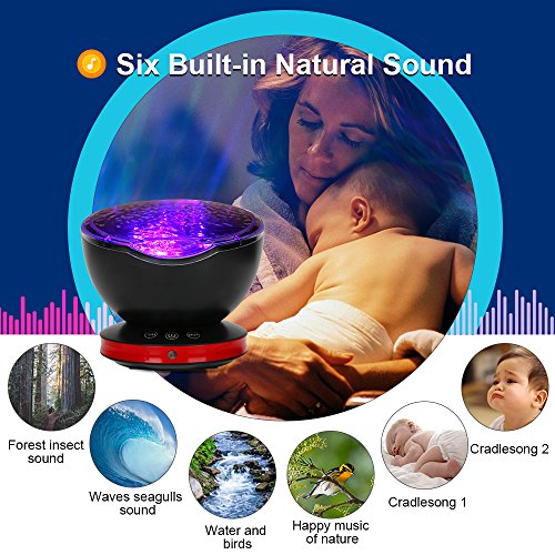 Lámpara Proyector,Luz de Noche +Control Remoto+Temporizador,8 Modo Color+6 Sonidos Musical+45 Grado Rotación,Luz de Cabecera Niños O Adulto,Regalos para Halloween Acción Gracias Navidad