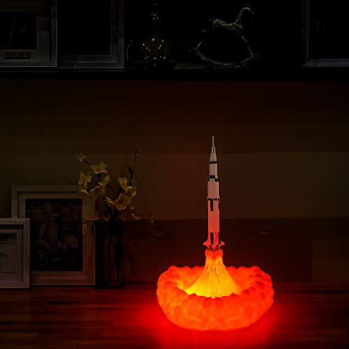 Lámparas de naves espaciales de impresión 3D con USB,recargable,luz nocturna,simulación de lanzamiento,llama,festivales,ideas de regalo para amantes del espacio, niños y adolescentes Cohete, 8.3 inch