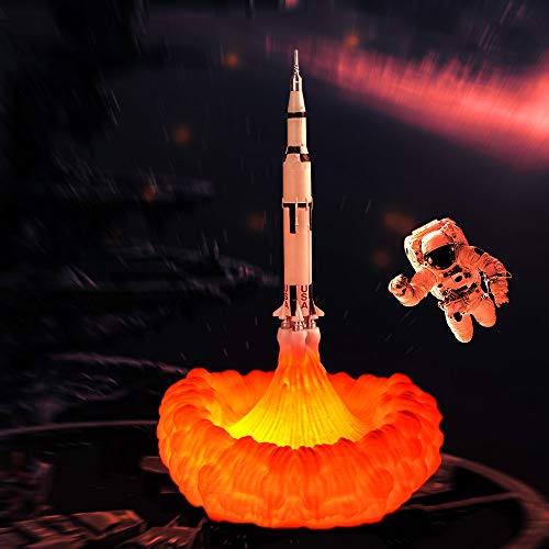 Lámparas de naves espaciales de impresión 3D con USB,recargable,luz nocturna,simulación de lanzamiento,llama,festivales,ideas de regalo para amantes del espacio, niños y adolescentes Cohete, 8.3 inch