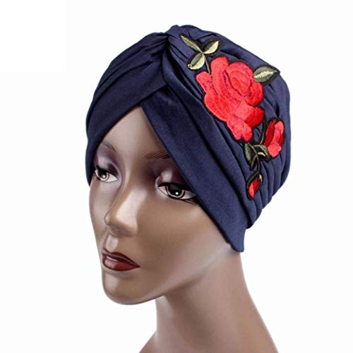 Lanceyy Gorra Damas Maquillaje Indio Tejido De Poliéster Turbante Sombrero Sencillos Abrigo Hijib Amarillo Azul Marino Beige con Bordado Apliques Estilo (Color : Marine, Size : One Size)