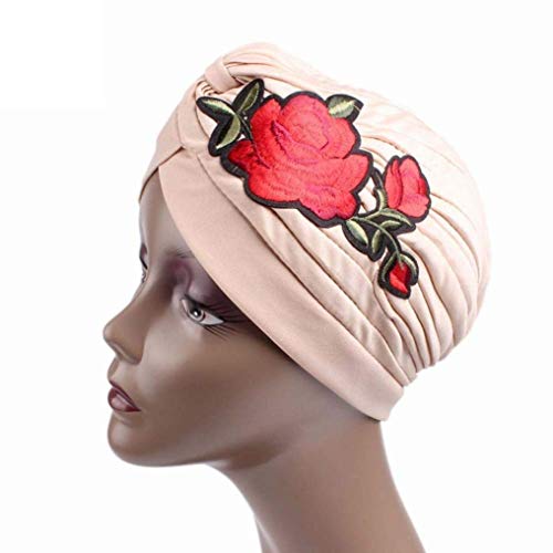 Lanceyy Gorra Damas Maquillaje Indio Tejido De Poliéster Turbante Sombrero Sencillos Abrigo Hijib Amarillo Azul Marino Beige con Bordado Apliques Estilo (Color : Marine, Size : One Size)