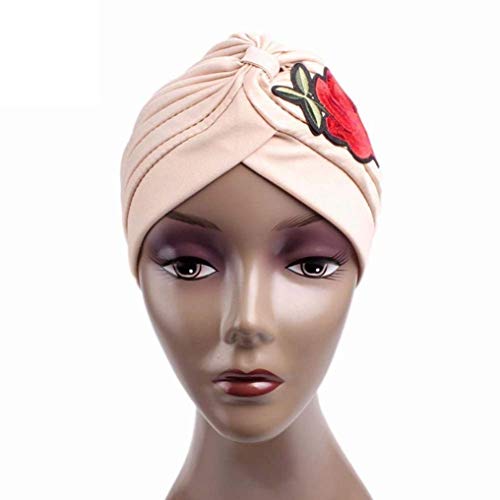 Lanceyy Gorra Damas Maquillaje Indio Tejido De Poliéster Turbante Sombrero Sencillos Abrigo Hijib Amarillo Azul Marino Beige con Bordado Apliques Estilo (Color : Marine, Size : One Size)