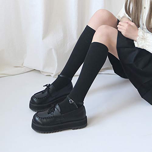 LANKOULI Lolita Zapatos Estilo Universitario Zapatos Dulces Cabeza Redonda Fondo Grueso Uniforme Zapatos De Niña Zapatos De Arco De Cuero Cosplay Lolita 37