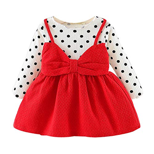 LANSKIRT Ropa de Recién Nacido Infantil bebé niñas Vestido Estampado de Flores del Arco Princesa Vestido de Manga Larga Otoño e Invierno Jumpsuit (1_Rojo, 0-6 Mes)