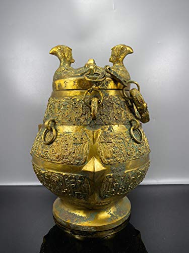 LAOJUNLU - Cadena de doble pájaro de bronce dorado con doble viga de transporte, imitación de bronce antiguo, colección de solitario de joyas de estilo chino tradicional