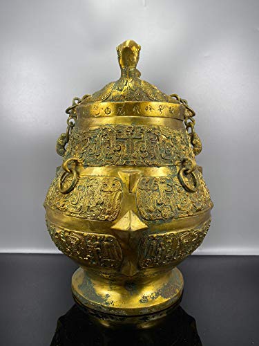 LAOJUNLU - Cadena de doble pájaro de bronce dorado con doble viga de transporte, imitación de bronce antiguo, colección de solitario de joyas de estilo chino tradicional