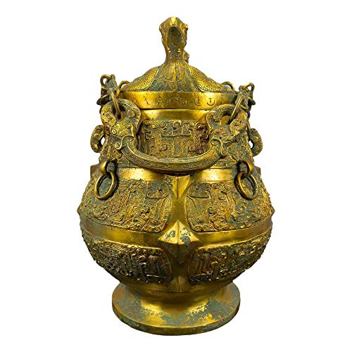 LAOJUNLU - Cadena de doble pájaro de bronce dorado con doble viga de transporte, imitación de bronce antiguo, colección de solitario de joyas de estilo chino tradicional