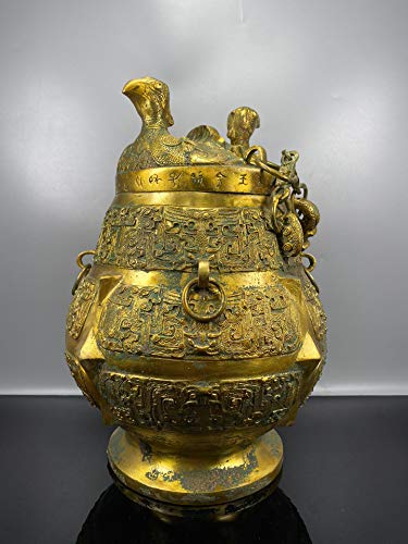 LAOJUNLU - Cadena de doble pájaro de bronce dorado con doble viga de transporte, imitación de bronce antiguo, colección de solitario de joyas de estilo chino tradicional