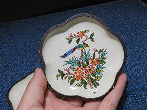 LAOJUNLU Un par de discos de cobre esmaltados pintados de color feto, cejas feliz, urraca, flor de ciruelo