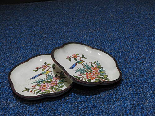 LAOJUNLU Un par de discos de cobre esmaltados pintados de color feto, cejas feliz, urraca, flor de ciruelo