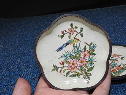 LAOJUNLU Un par de discos de cobre esmaltados pintados de color feto, cejas feliz, urraca, flor de ciruelo