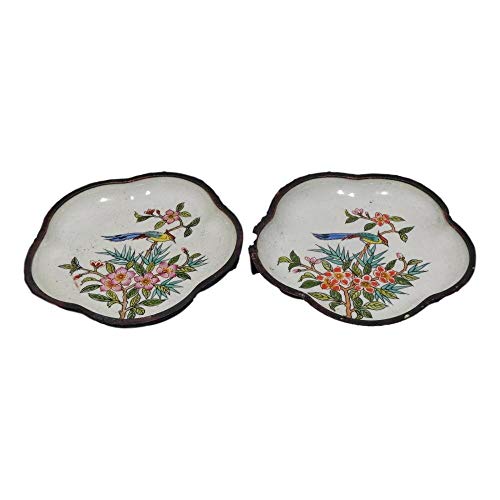 LAOJUNLU Un par de discos de cobre esmaltados pintados de color feto, cejas feliz, urraca, flor de ciruelo