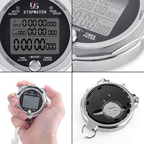 LAOPAO cronómetro, 1/100 segundos precisión 100 recuerdos diarios impermeable con función de luz y modo de silencio para deportes al aire libre correr