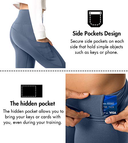 LAPASA Mallas Deportivas 3/4 Capris de Mujer Cintura Alta (Leggings para Yoga, Pilates, Running) L02 (XS/34 (Cintura 58-66, Cadera 74-82 cm), Bluish-Gray II (Bolsillo Lateral))