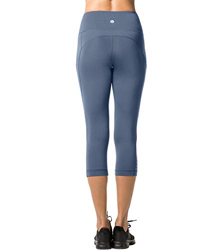 LAPASA Mallas Deportivas 3/4 Capris de Mujer Cintura Alta (Leggings para Yoga, Pilates, Running) L02 (XS/34 (Cintura 58-66, Cadera 74-82 cm), Bluish-Gray II (Bolsillo Lateral))