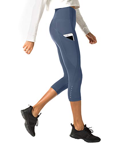 LAPASA Mallas Deportivas 3/4 Capris de Mujer Cintura Alta (Leggings para Yoga, Pilates, Running) L02 (XS/34 (Cintura 58-66, Cadera 74-82 cm), Bluish-Gray II (Bolsillo Lateral))