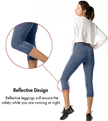 LAPASA Mallas Deportivas 3/4 Capris de Mujer Cintura Alta (Leggings para Yoga, Pilates, Running) L02 (XS/34 (Cintura 58-66, Cadera 74-82 cm), Bluish-Gray II (Bolsillo Lateral))