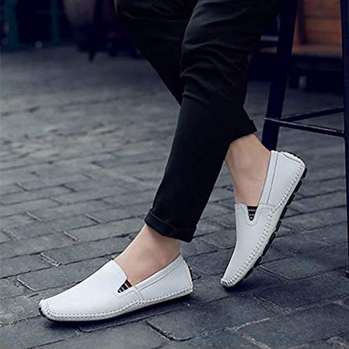 Lapens - Mocasines casuales para hombre de piel auténtica, transpirables, de moda, color Blanco, talla 42.5 EU