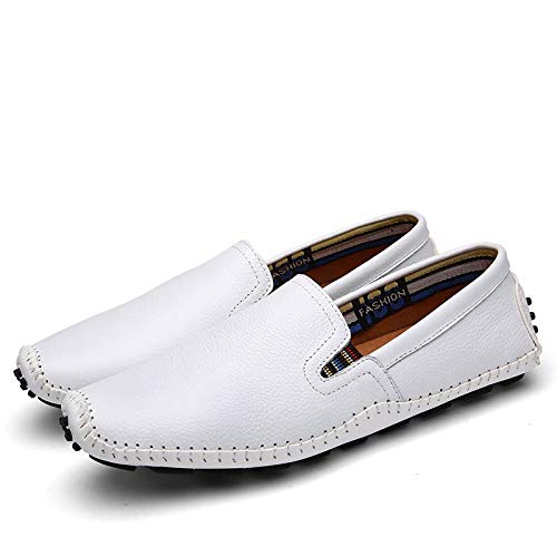 Lapens - Mocasines casuales para hombre de piel auténtica, transpirables, de moda, color Blanco, talla 42.5 EU