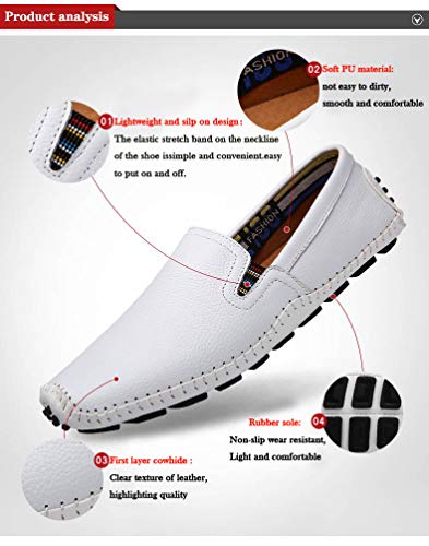 Lapens - Mocasines casuales para hombre de piel auténtica, transpirables, de moda, color Blanco, talla 42.5 EU