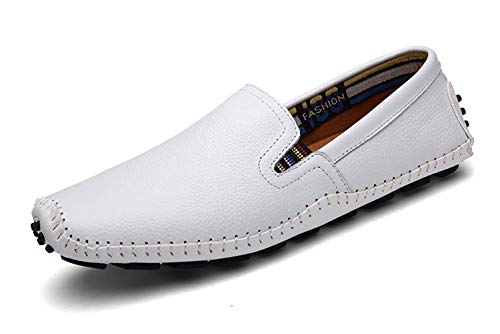 Lapens - Mocasines casuales para hombre de piel auténtica, transpirables, de moda, color Blanco, talla 42.5 EU