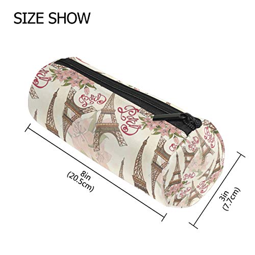 Lápiz Bolsa Bolso Estuche Estampado de flores Torre Eiffel París Londres Maquillaje Cosmético redondo para niñas Niños Escuela de viaje