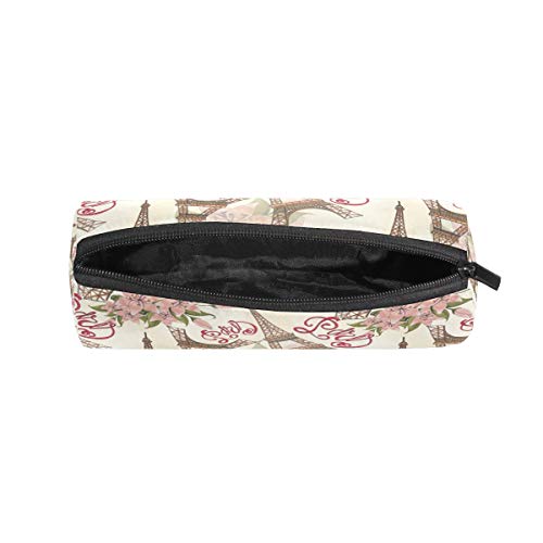 Lápiz Bolsa Bolso Estuche Estampado de flores Torre Eiffel París Londres Maquillaje Cosmético redondo para niñas Niños Escuela de viaje