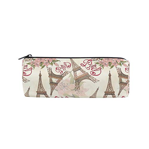 Lápiz Bolsa Bolso Estuche Estampado de flores Torre Eiffel París Londres Maquillaje Cosmético redondo para niñas Niños Escuela de viaje