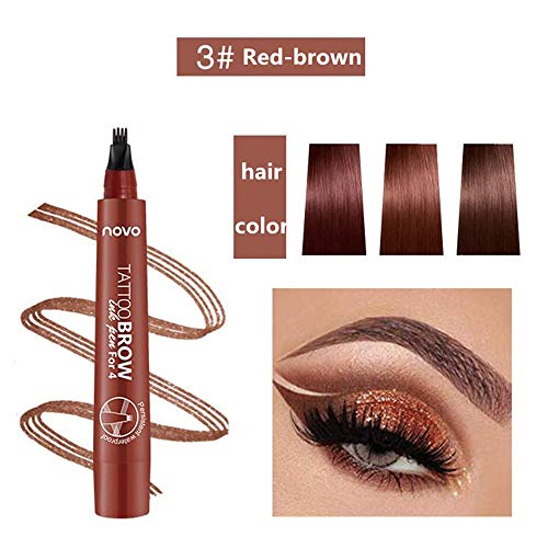 Lápiz de cejas líquido 3D, lápiz de tatuaje para cejas, 4 puntas de horquilla líquida para maquillaje de ojos, larga duración, impermeable, a prueba de manchas, aspecto natural (03#Marrón rojizo)