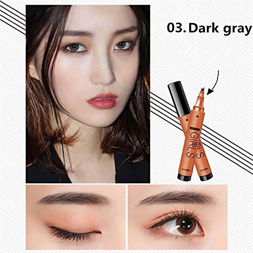 Lápiz De Cejas Líquido, Maquinilla De Afeitar Y 3 Moldes De Cejas, Pluma De Tatuaje 3D Duradera Waterproof Y Resistente Al Sudor(Gris) 03