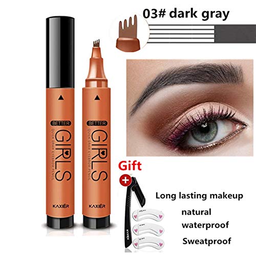 Lápiz De Cejas Líquido, Maquinilla De Afeitar Y 3 Moldes De Cejas, Pluma De Tatuaje 3D Duradera Waterproof Y Resistente Al Sudor(Gris) 03