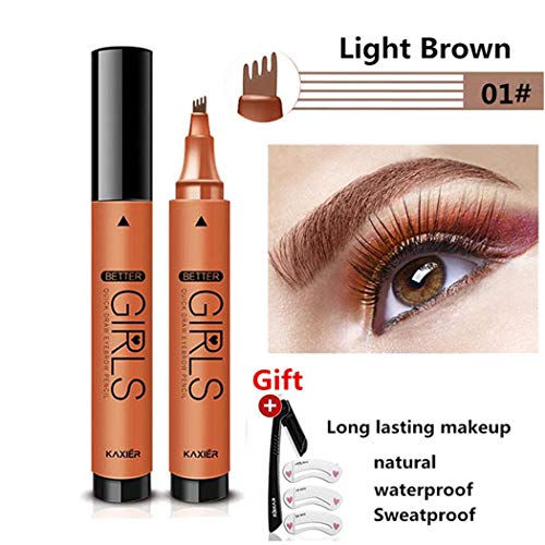 Lápiz De Cejas Líquido, Maquinilla De Afeitar Y 3 Moldes De Cejas, Pluma De Tatuaje 3D Duradera Waterproof Y Resistente Al Sudor(Marrón claro)01