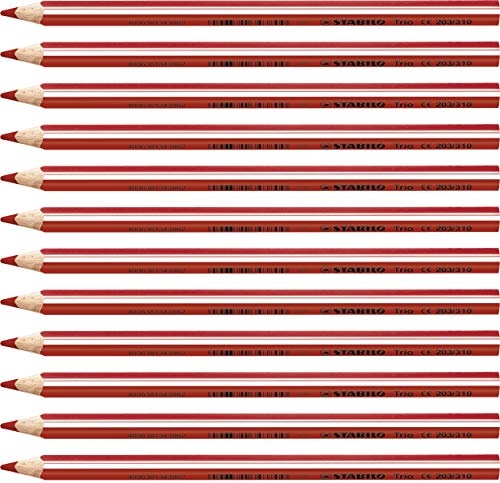 Lápiz de color triangular grueso STABILO Trio thick - Caja con 12 unidades - Color rojo